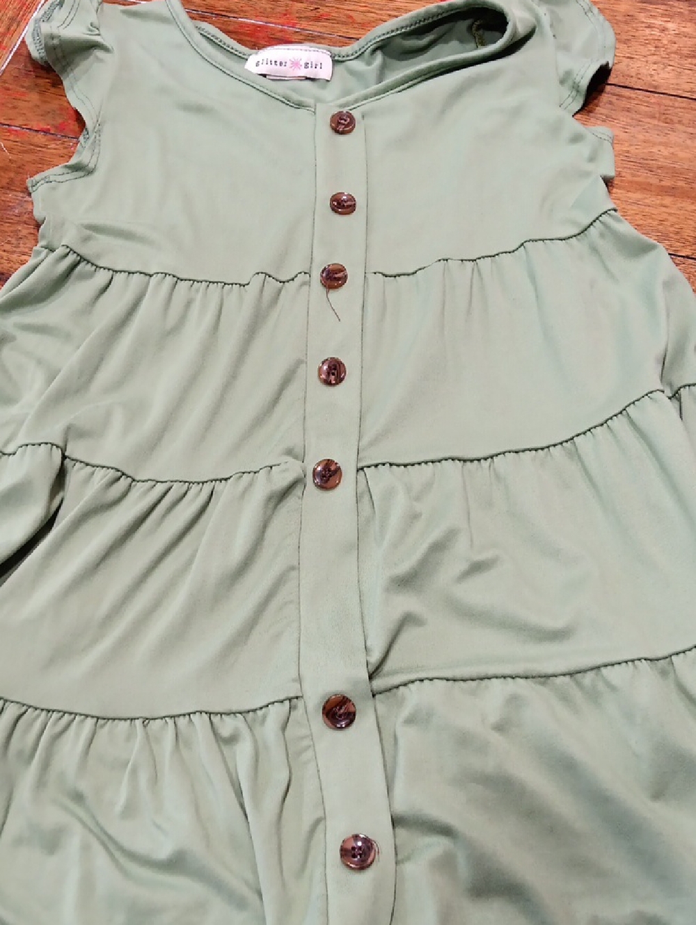 Glitter Girl Olive Green Tiered Button-Front Dress